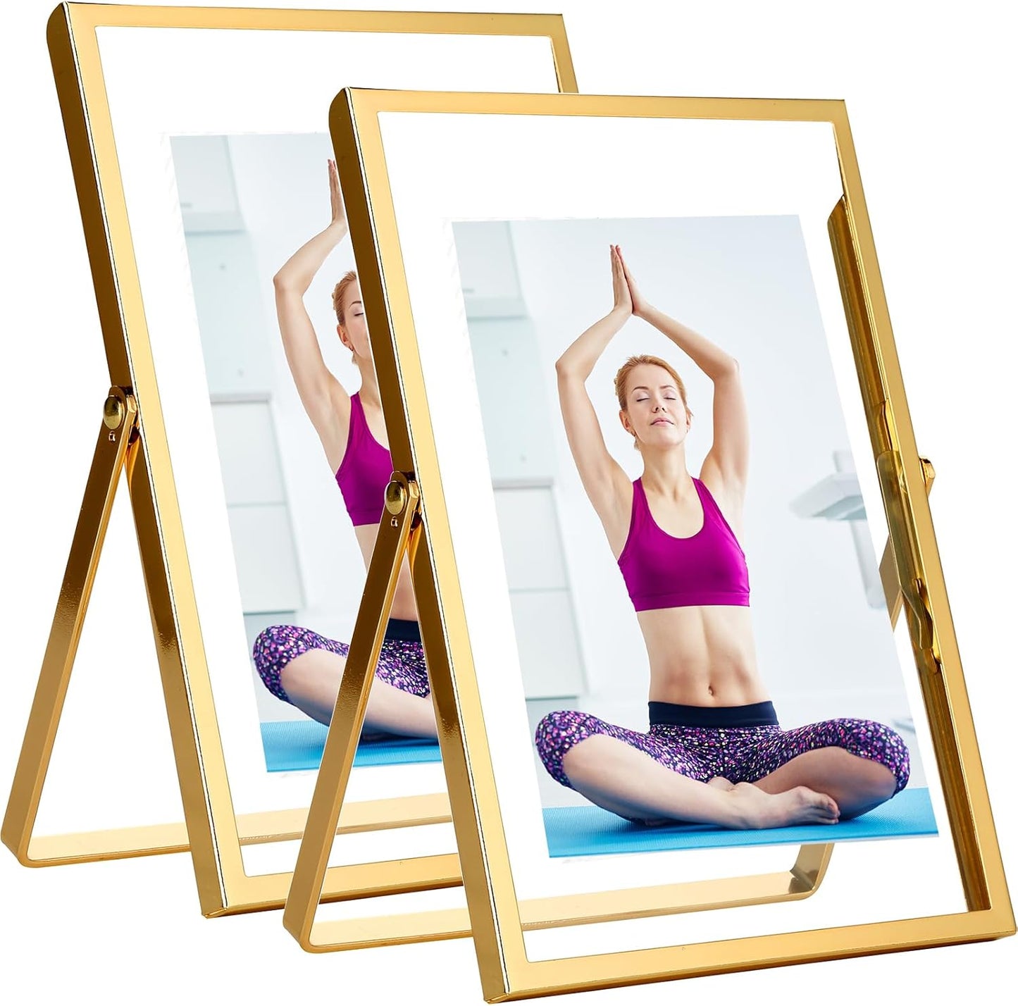 4x6'' Gold Floating Frame Set of 2, For Photo Sizes (2x3'', 3.5x 5''), Plated Metal Frames for Tabletop/Shelf Display, Wedding, Christmas,Birthady, Home or Office Decoration Frames Silver.
