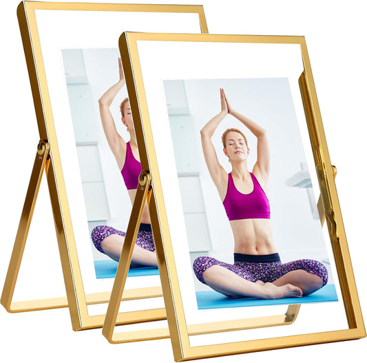 4x6'' Gold Floating Frame Set of 2, For Photo Sizes (2x3'', 3.5x 5''), Plated Metal Frames for Tabletop/Shelf Display, Wedding, Christmas,Birthady, Home or Office Decoration Frames Silver.