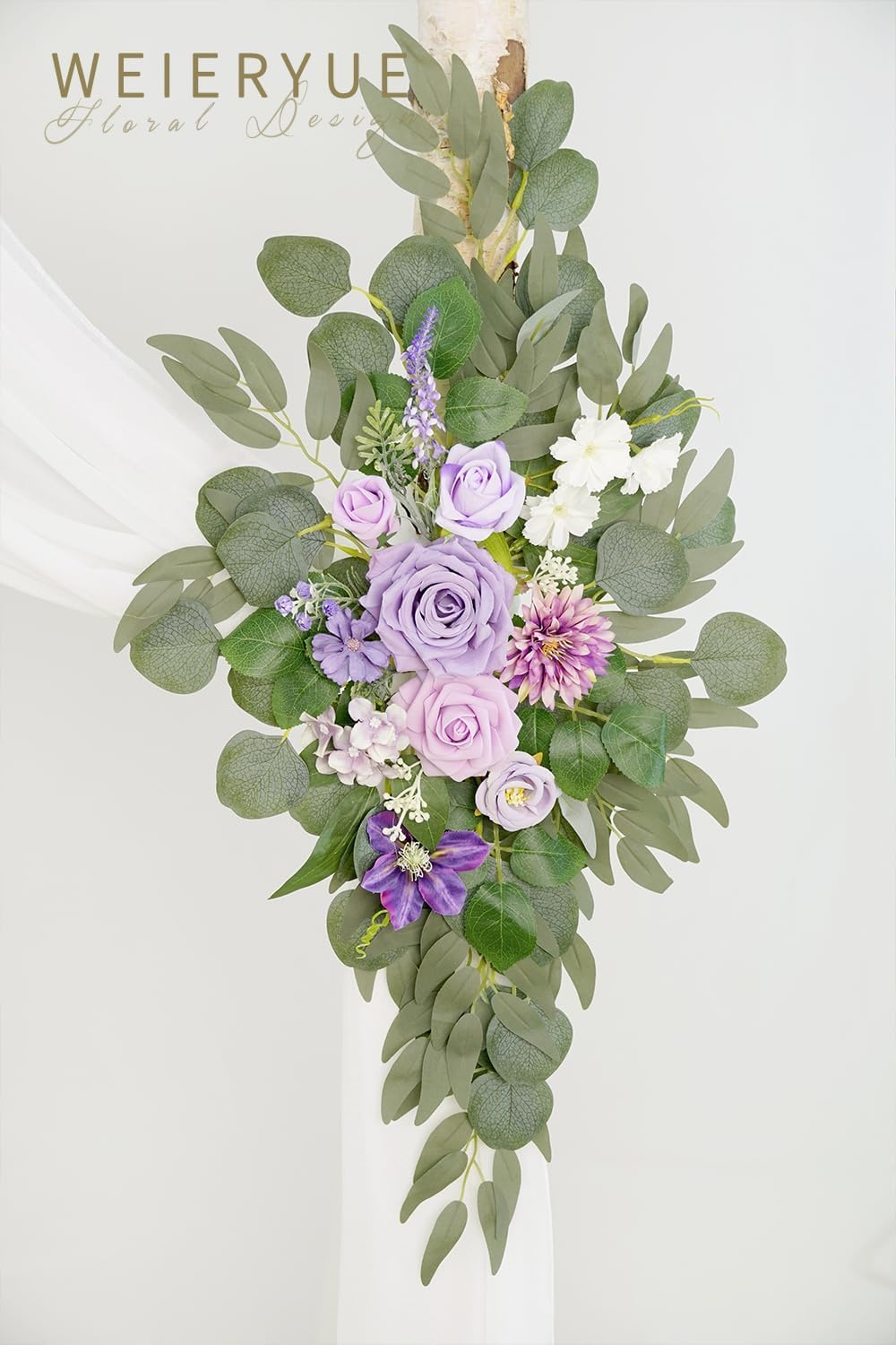 Artificial Wedding Arch Flowers Kit(Pack of 3),2Pcs Artificial Flower Arch Decor,1Pcs Sheer Drape for Wedding Ceremony Arbor for WeddingCeremony (Provence Purple)