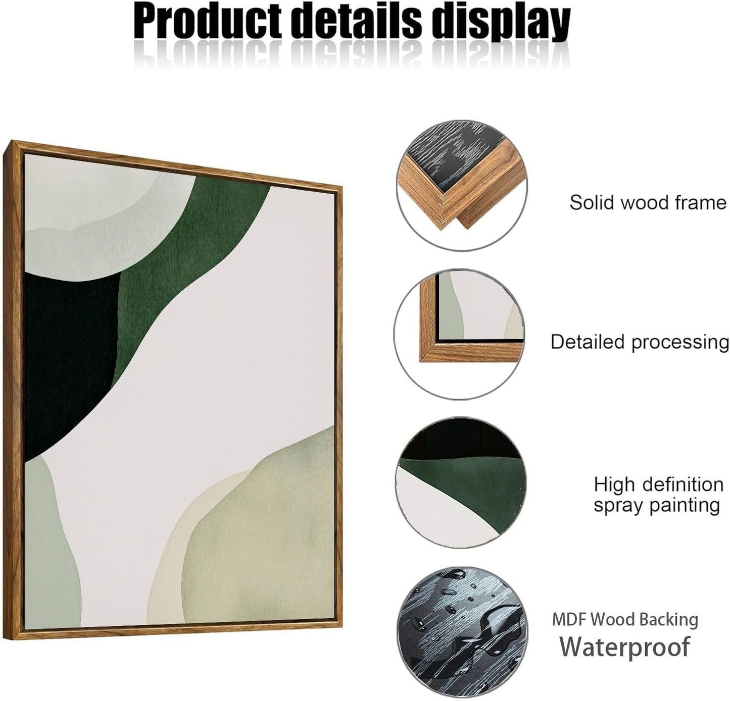 myusuar 3 Piece Large Modern Abstract Canvas Framed Wall Art For Living Room, Green Black White Minimalist Wall Art Decor Posters Prints For Bedroom Office 16x24in