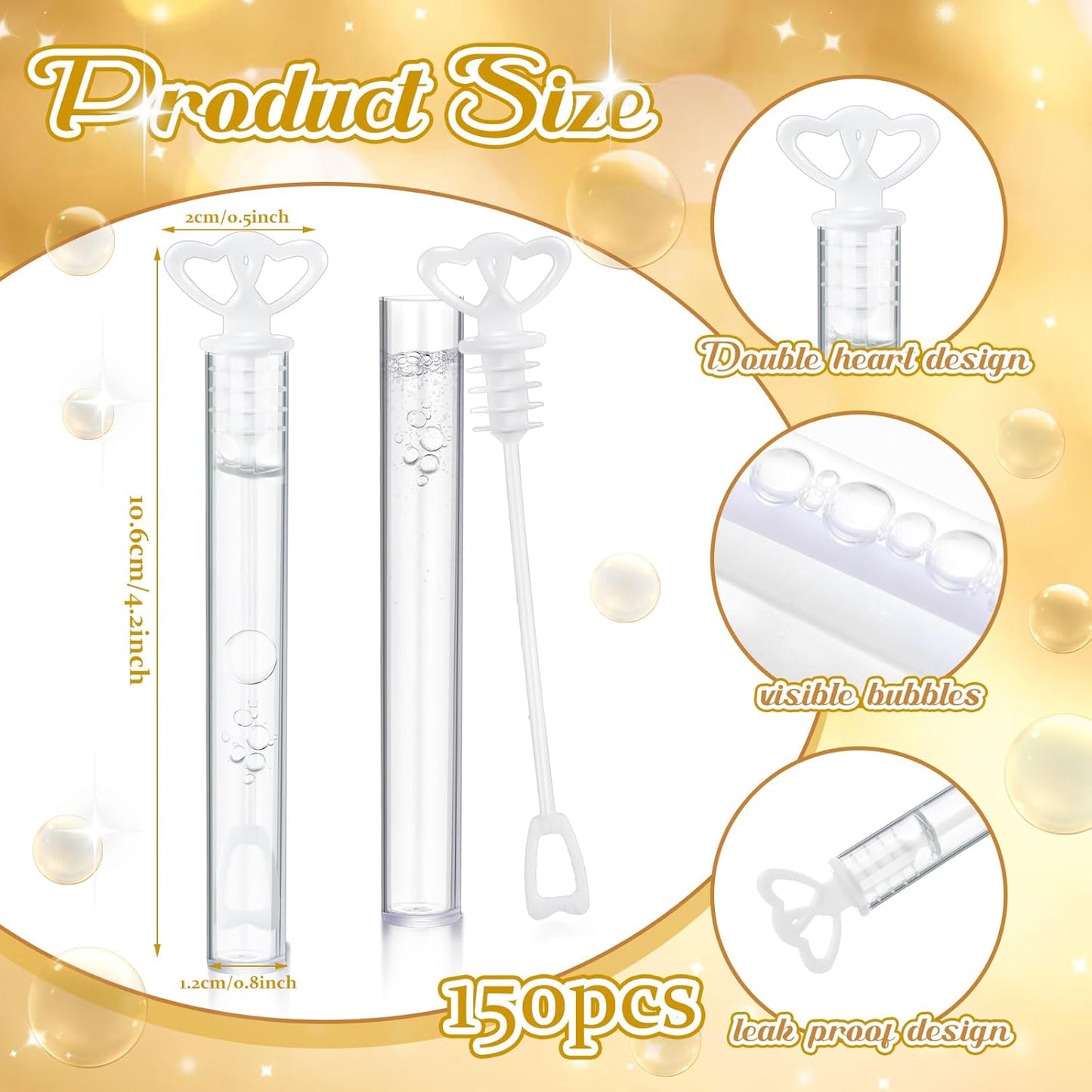 150 Pcs Bubble Wands Bulk for Wedding Party Mini Heart Wand with Bubble Solution for Wedding Bridal Showers Valentine Anniversary Graduation Birthday Supplies(White,Double Heart)