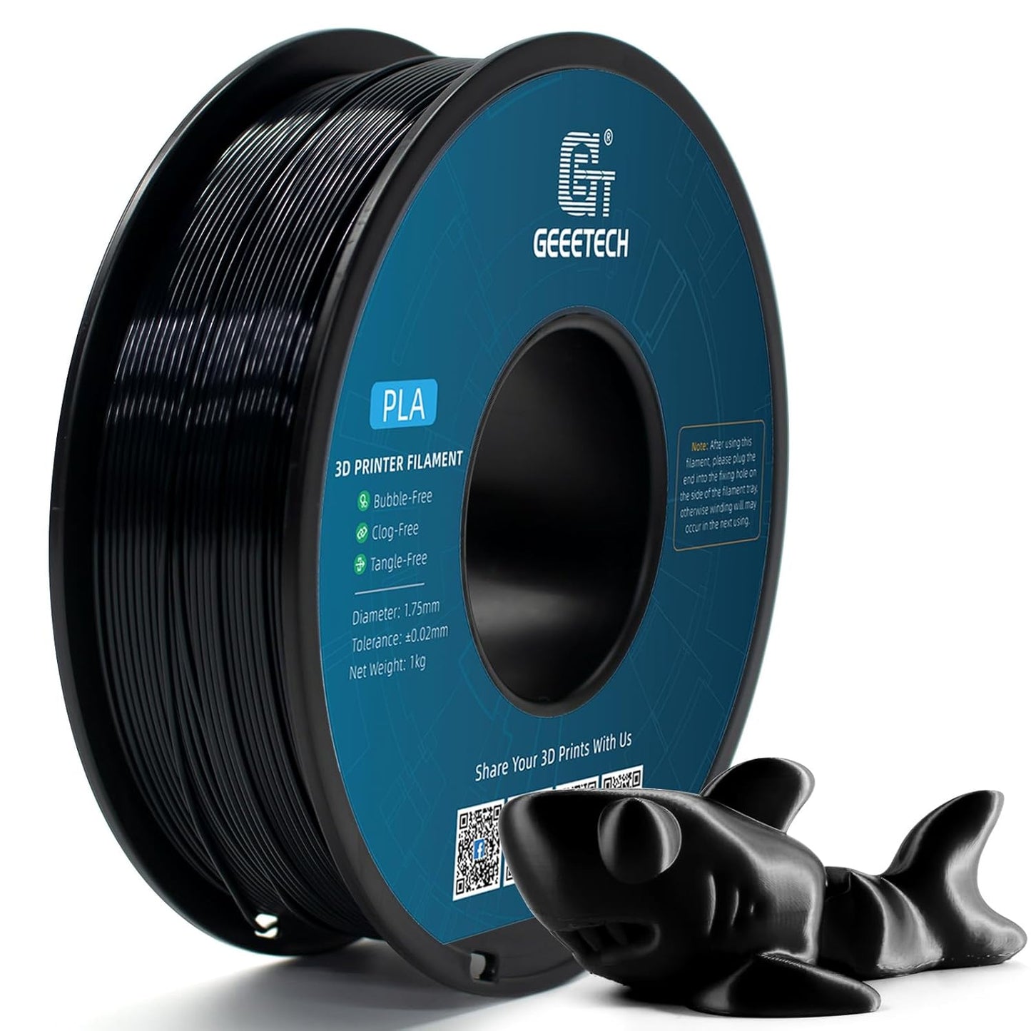 Geeetech Silk PLA Filament 1.75mm for 3D Printer, Metal-Like Shiny 3D Filament 1kg (2.2lbs) 1 Spool, Dimensional Accuracy +/- 0.02 mm, Silk Black