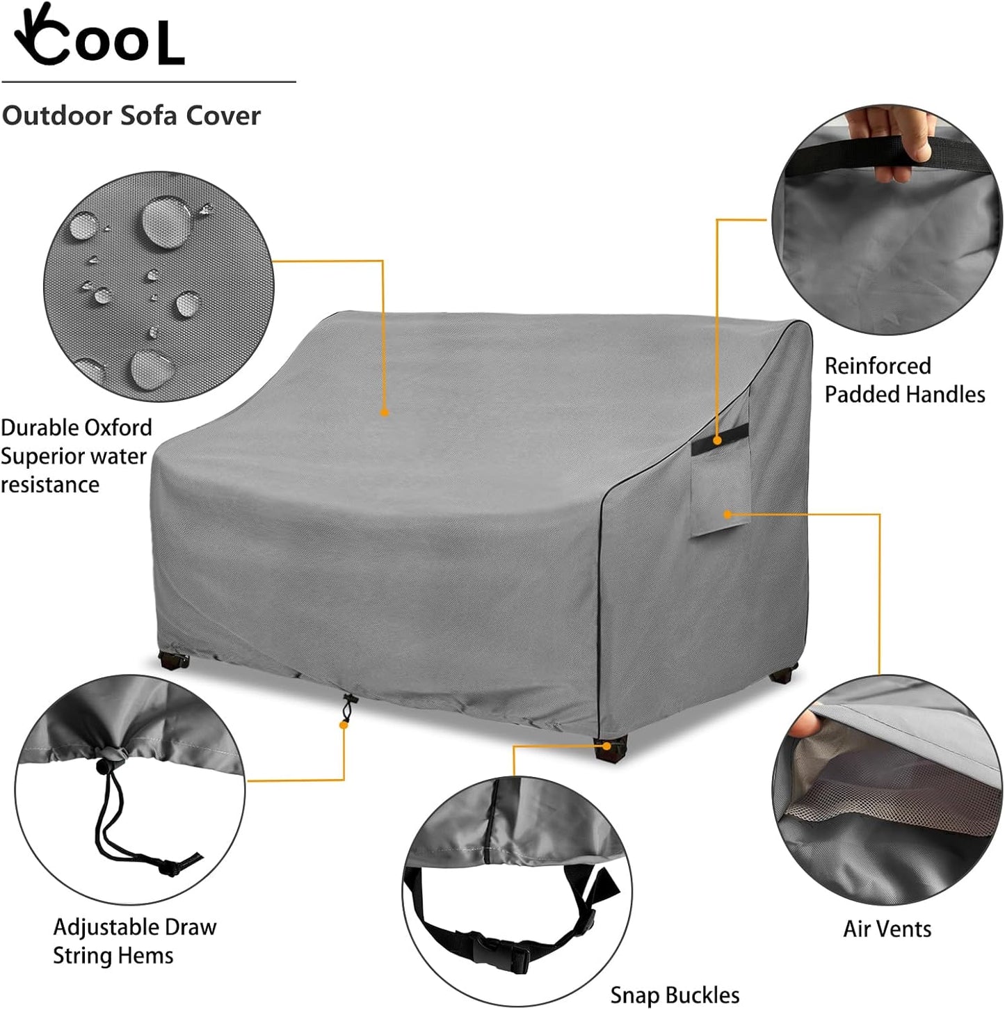 okcool Heavy Duty Patio Sofa Cover, 100% Waterproof 3-Seater Outdoor Sofa Cover Fits up to 85W x 38D x 35H Inches, Lawn Patio Furniture Covers,Grey