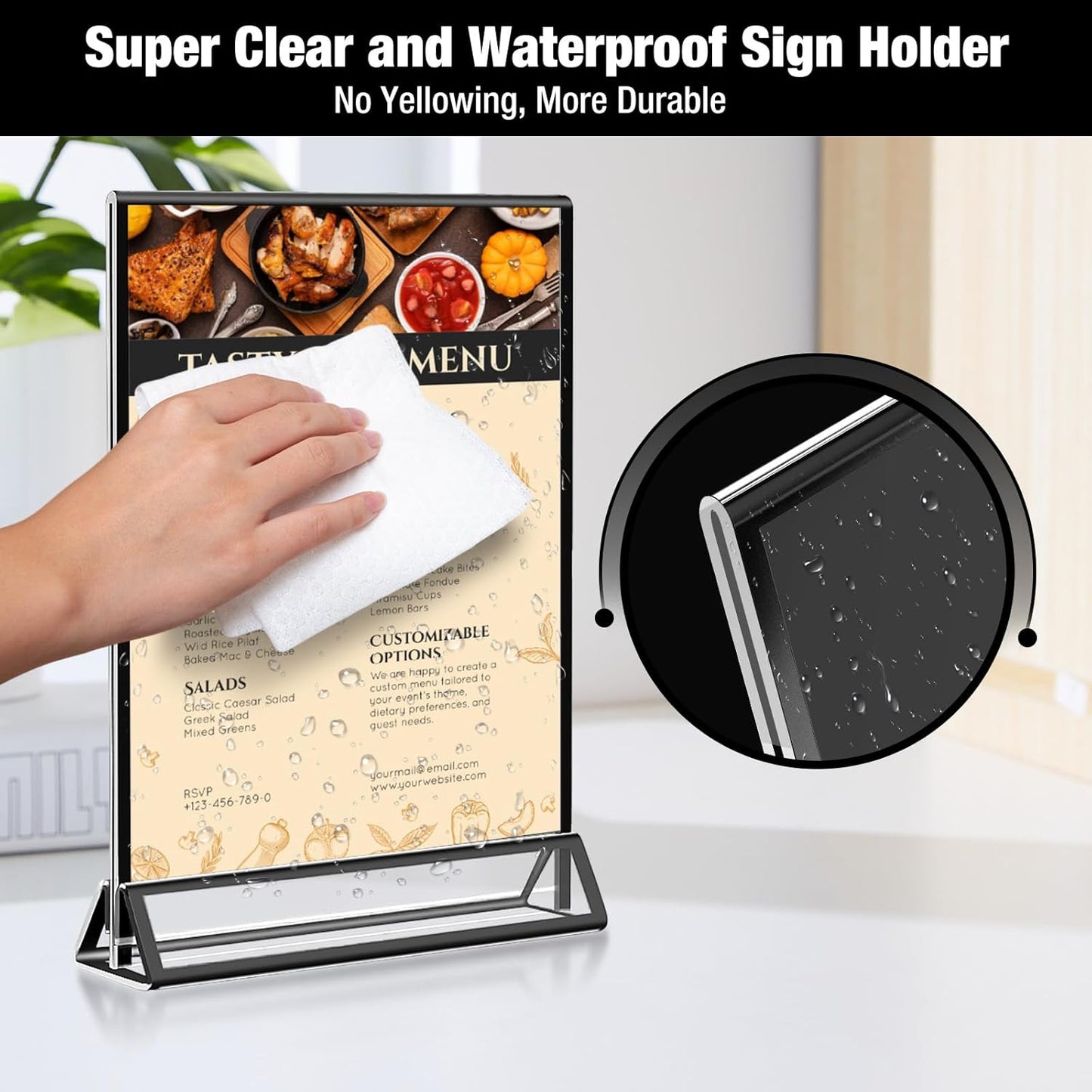 Acrylic Black Sign Holders 4x6, 12 Pack Wedding Black Table Number Holders, Double Sided Photo Display Picture Frame Paper Stand, Clear Flyer Stand Menu Holder for Wedding, Home, Party, Restaurant