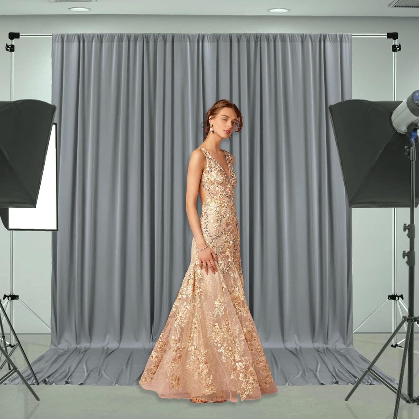 10 x 7 Feet Grey Backdrop Curtain for Partie, Background Curtains for Photoshoot, Birthday, Wedding, Halloween, Thanksgiving, Christmas Day, New Year Party Decorations 5Ft x 7Ft, 2 Panels