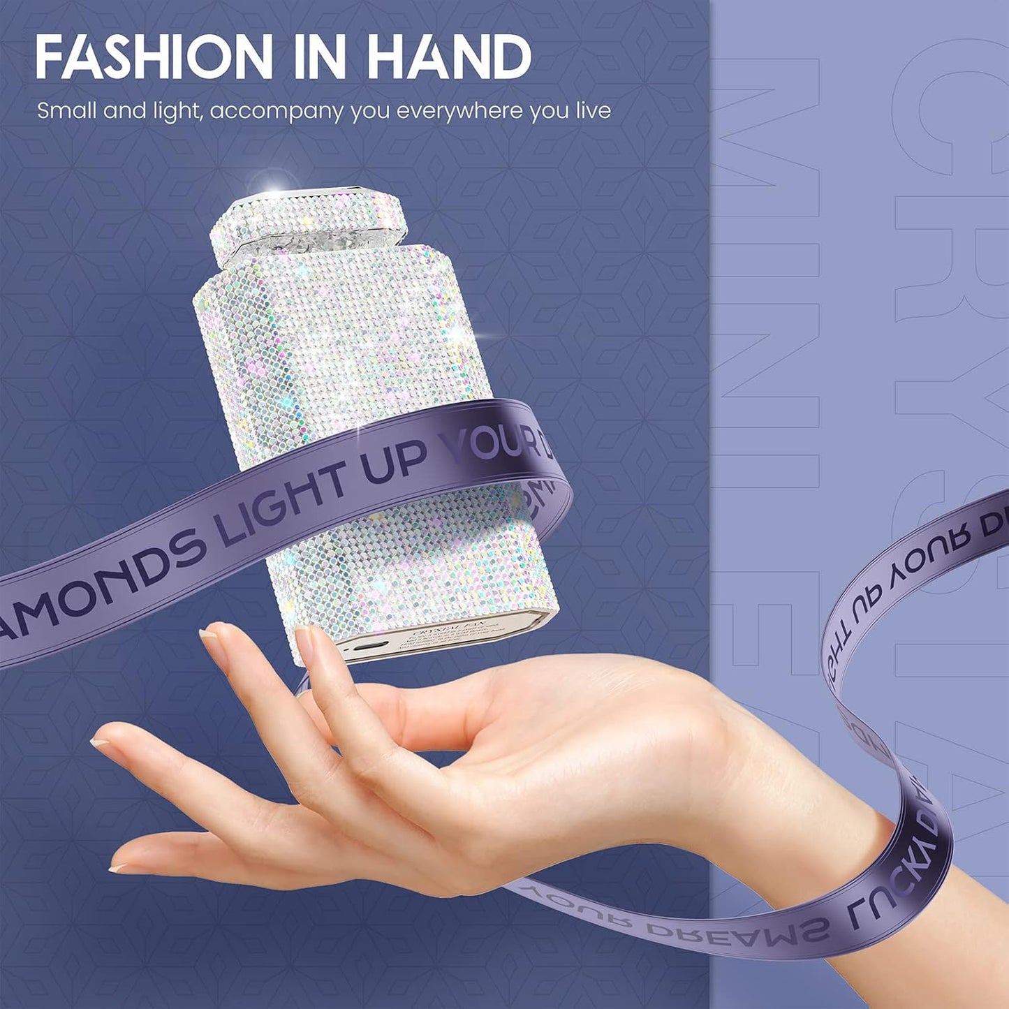 Lady Rechargeable Personal Fan with 3 Speeds, Quiet Portable Mini Cooling Desk Electric Fan - White Rhinestones