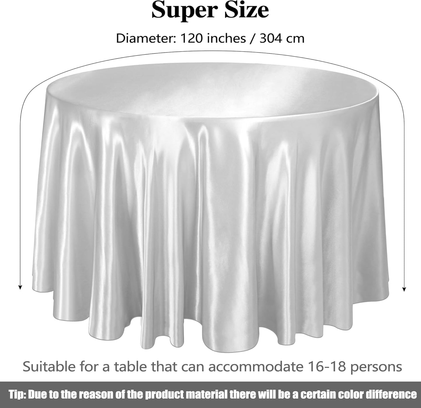 Ruisita 120 Inches Round Satin Tablecloths Silver Overlay Round Satin Table Cover Bright Silk Tablecloth Smooth Fabric Tablecloth for Wedding Banquet Table Decoration