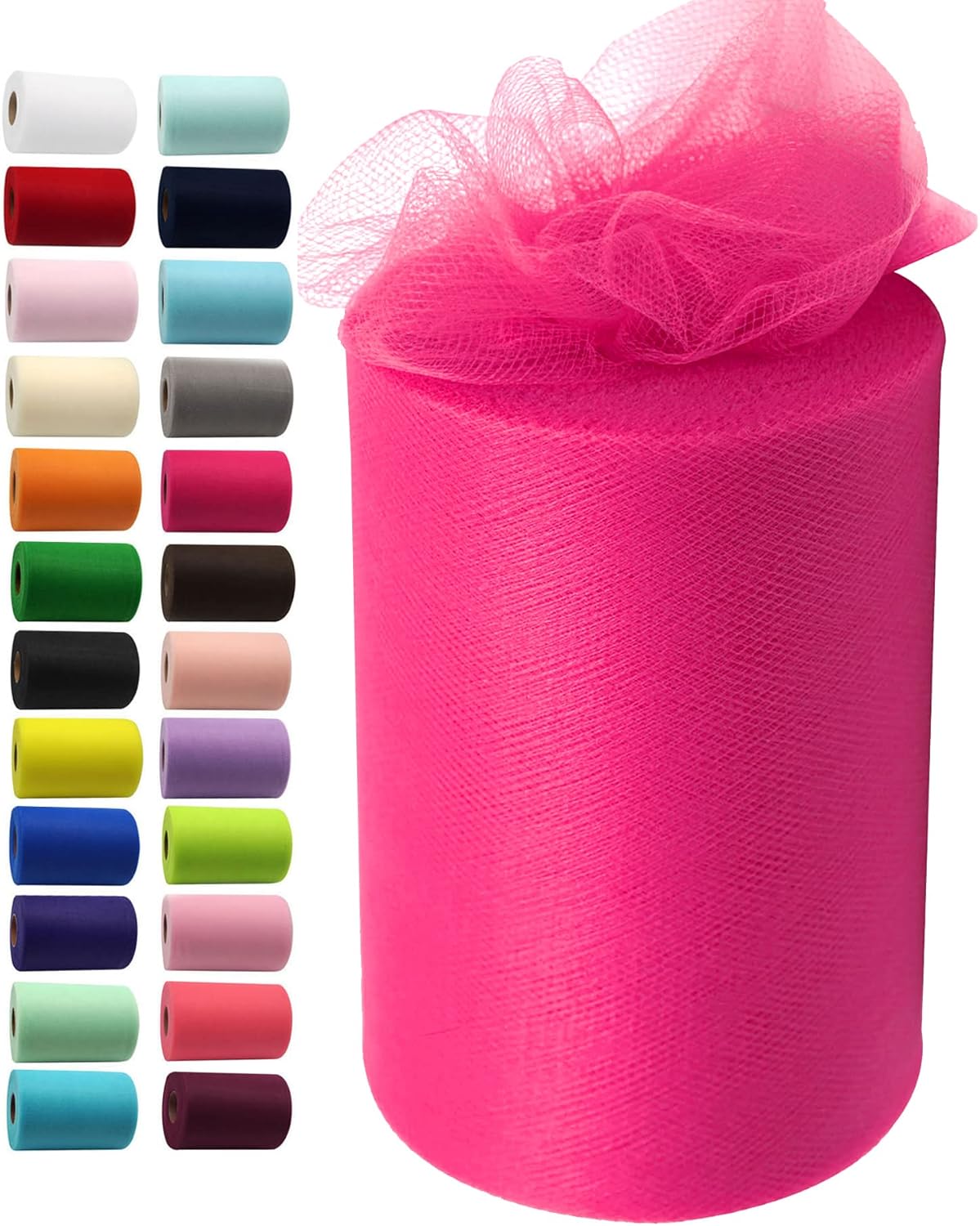Fuchsia Tulle Fabric Rolls 6 Inch by 100 Yards (300 feet) Fabric Spool Tulle Ribbon for DIY Tutu Baby Shower Birthday Party Wedding Halloween Decorations Christmas Craft Supplies