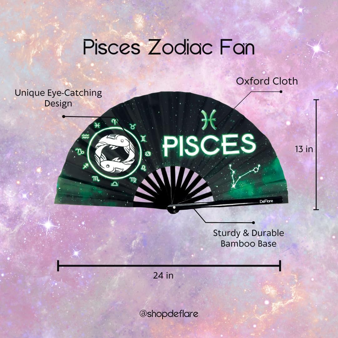 DeFlare | Cosmic Zodiac Rave Fan | Zodiac Sign Hand Fan | Astrology Rave Fan | Hand Fan | Large Rave Fan | Large Clacking Fan