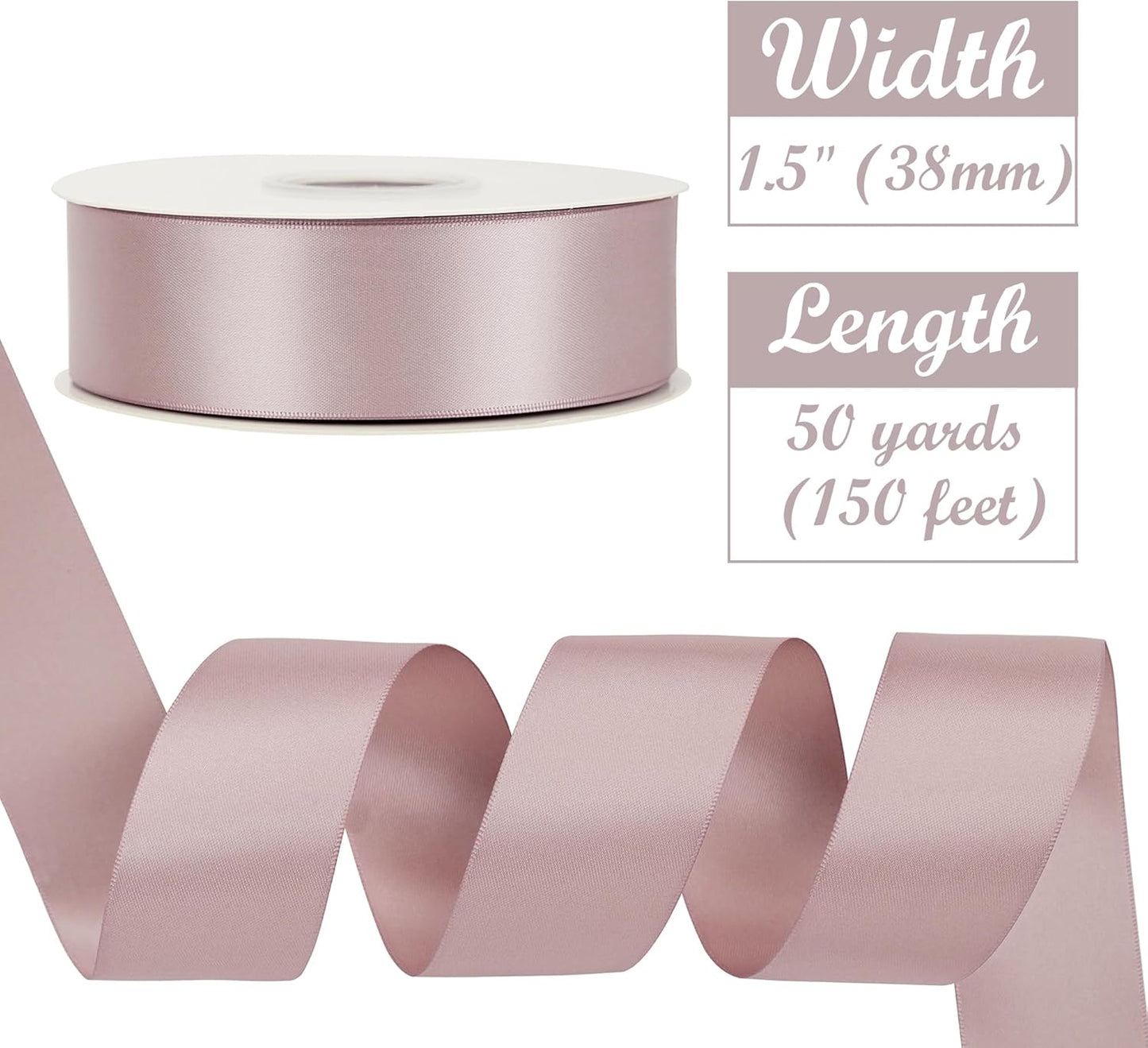 HUIHUANG Dusty Rose Ribbon 1.5 inch Double Face Satin Ribbon Silk Like Ribbons 50 Yards Roll for Gift Wrapping Bows Making Floral Bouquet Wedding Invitations Decor Party Favor Craft Supplies