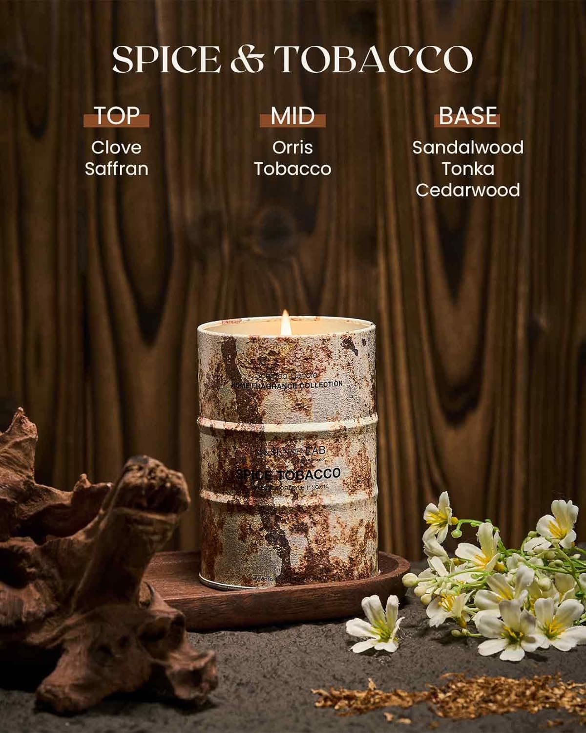 M&SENSE Spice Tobacco Scented Candles Natural Non Toxic, Aromatherapy Candle for Stress Relief Meditation Relaxing, Housewarming Gifts for Women Men, 11.3oz 70 Hour Long Burning