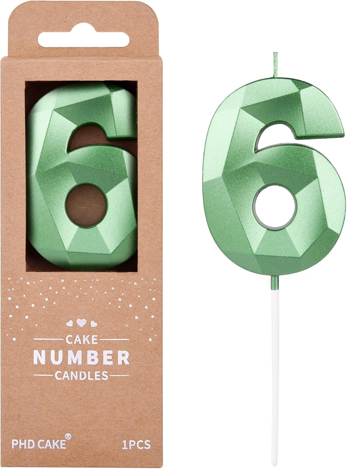 PHD CAKE 2.76 Inch Crystal Green 6 Number Cake Candle, Numeral Birthday Candles, Green Number Candles, Party Celebration