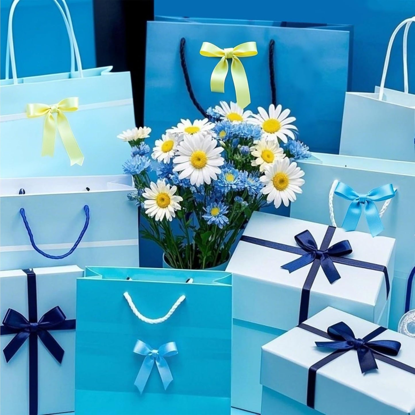 3/8" 6 Colors X 25 Yards Blue Satin Ribbon,150 Yards Assorted Blue Colors Satin Ribbons for Flower Bouquet,Ribbons for Gift Wrapping Happy Birthday Party Decorations