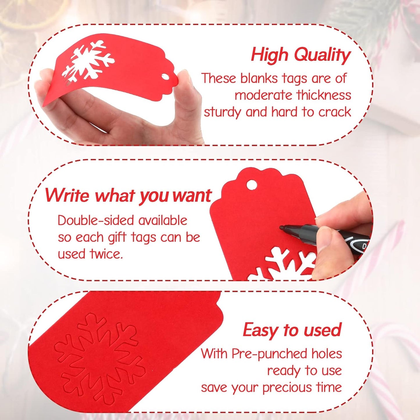 jijAcraft Christmas Gift Tags - 100Pcs Christmas Tags with String, Blank Xmas Name Labels, Red Paper Hollow Trees, Rudolph, Snowflake Shapes Holiday Labels for Xmas Party Favors, DIY Crafts, Jar