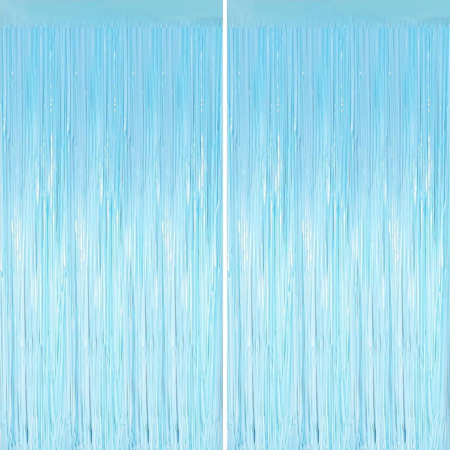 Keyali 2 Pack 3.3 * 8.3 ft Foil Curtain Metallic Tinsel Fringe Curtains Photo Booth Props Backdrop for Birthday Wedding Engagement Baby Shower Christmas Holiday Celebration Party，Macaron Light Blue