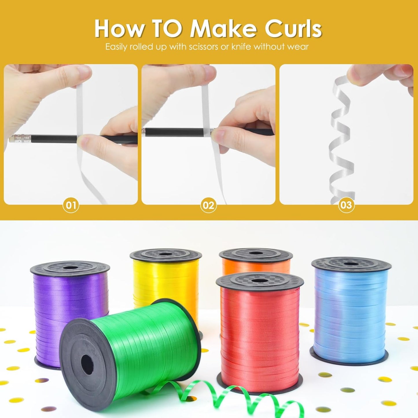 Gold Curling Ribbon, Balloon String 500 Yard for Gift Wrapping, Curly Ribbons, 3/16" for Florist Flower, St Patricks Day, Valentines Day