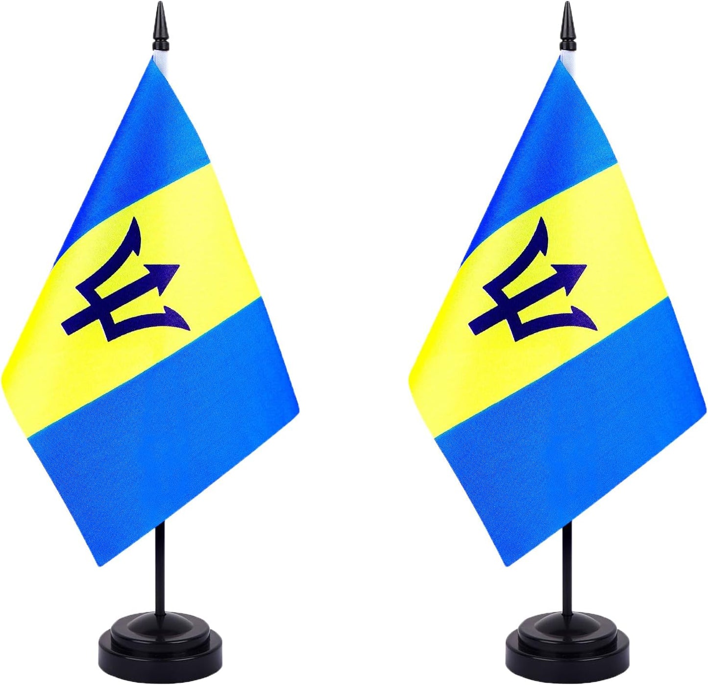 WXTWK 2 Pack Barbados Flag Barbados Deluxe Desk Flag Set - Mini Small Barbadians Table Office Flags with Black 12" Solid Pole Stand Base Classroom Meeting Desktop Decorations