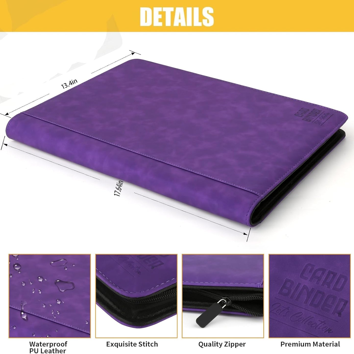 Premium Ringless Trading Card Binder - 1024 Capacity, 16 Side-Loading Pockets per Page, Archival Quality Protection & Anti-Slip Spine for TCG, MTG, Sports Cards (Purple)