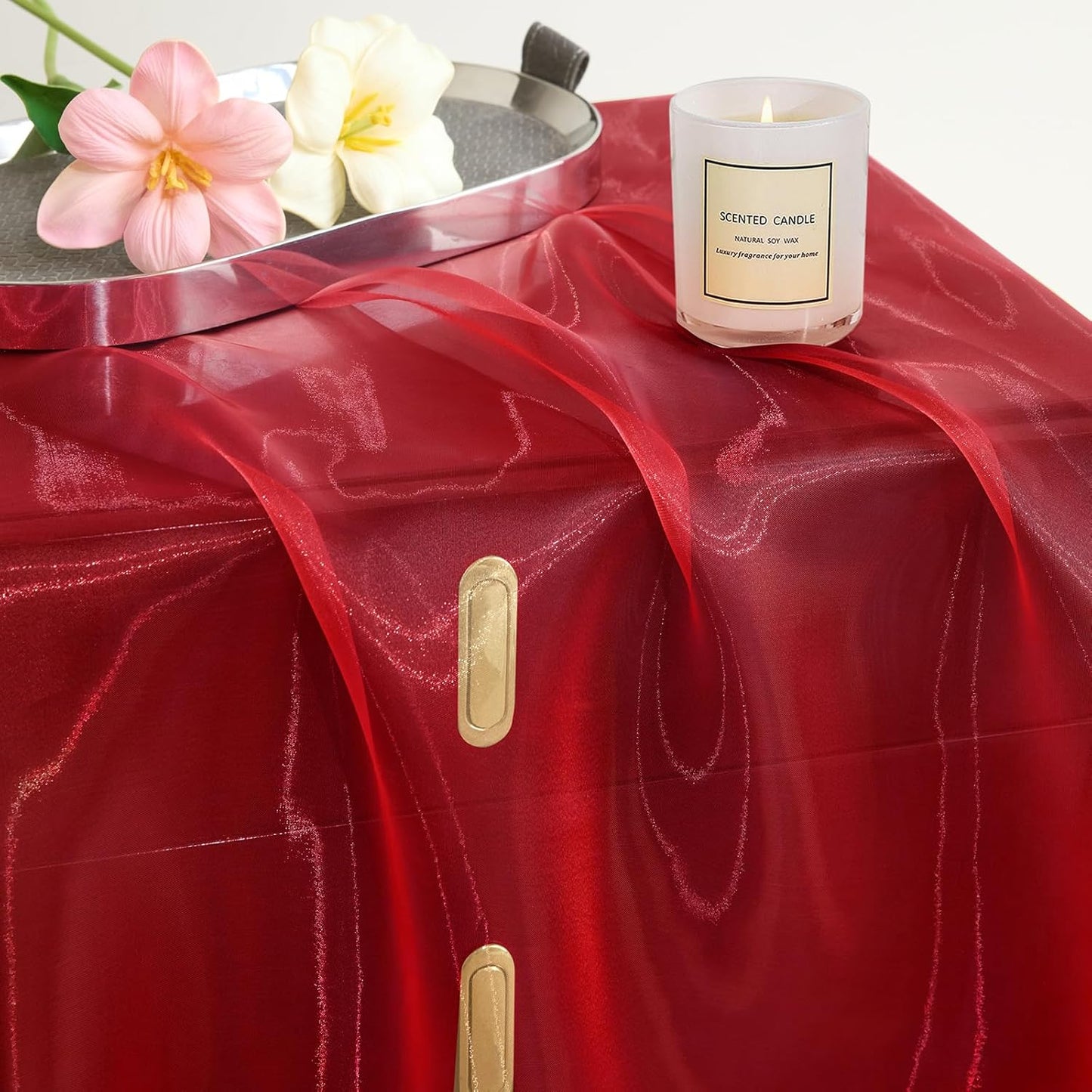 P Pothuiny Sheer Organza Fabric by The Yard, 10 Yards x 60 Inch Wide Bridal Red Organza Tulle Fabric Roll Shiny Gauze Fashion Dress Sewing Craft for Wedding Party Decorations Backdrop