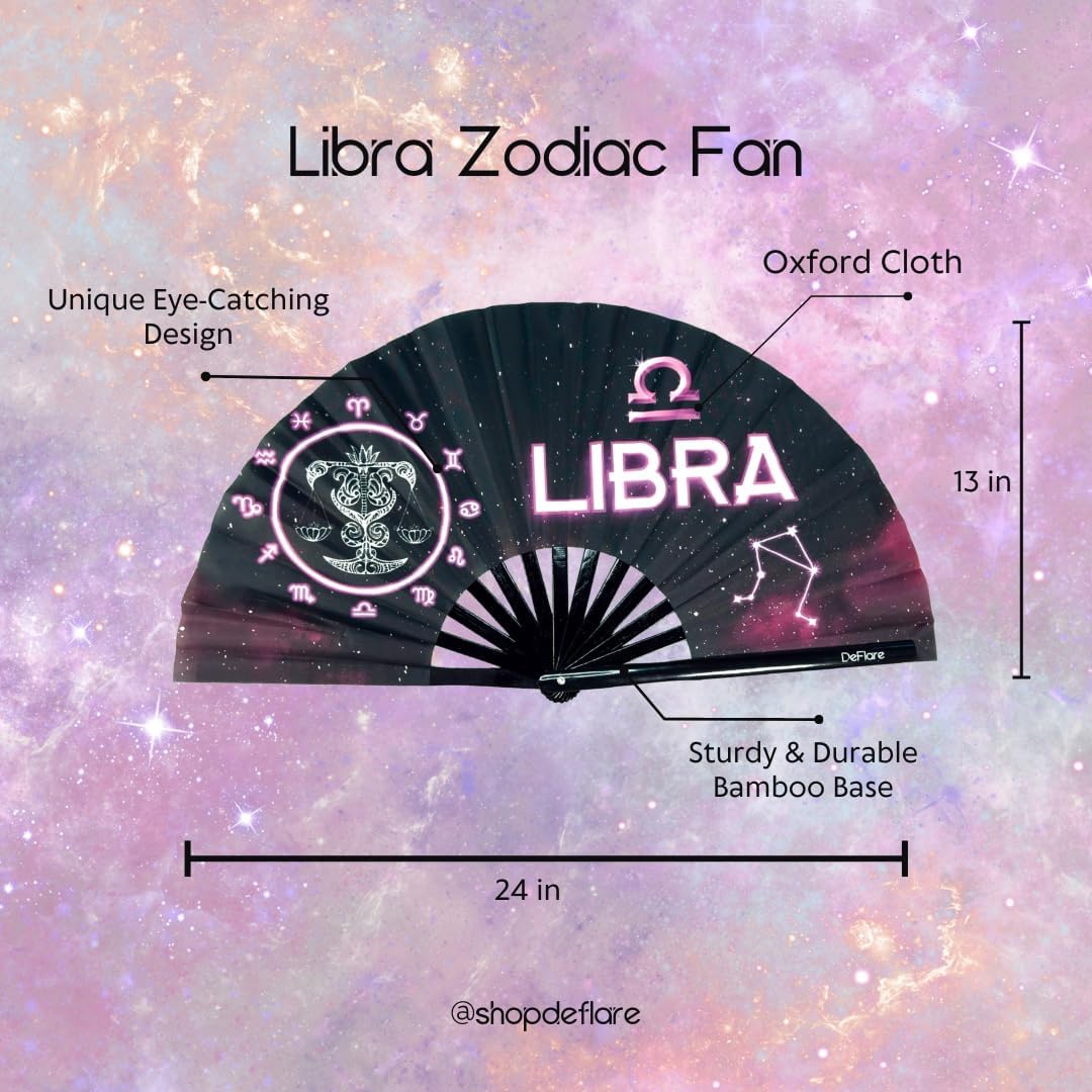 DeFlare | Cosmic Zodiac Rave Fan | Zodiac Sign Hand Fan | Astrology Rave Fan | Hand Fan | Large Rave Fan | Large Clacking Fan