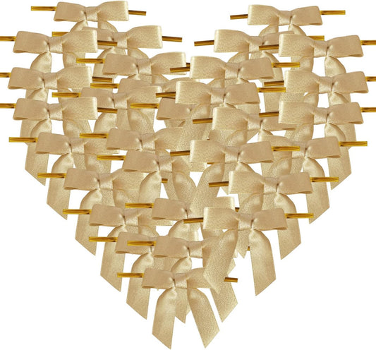 50pcs 2-1/2" Gold Satin Ribbon Bows with Twist Ties for Gift Wrapping Packing Christmas Decoration (Gold)