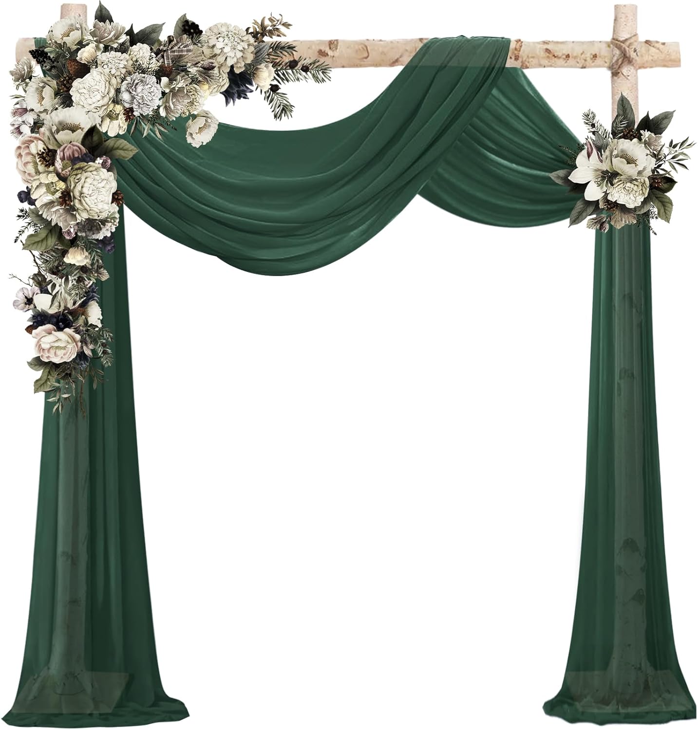 VOK Dark Green Wedding Arch Draping Fabric Chiffon Fabric, 29in x 18Ft Sheer Chiffon Outdoor Curtain for Wedding Ceremony Birthday Party Decoration (Dark Green,1 Panel)