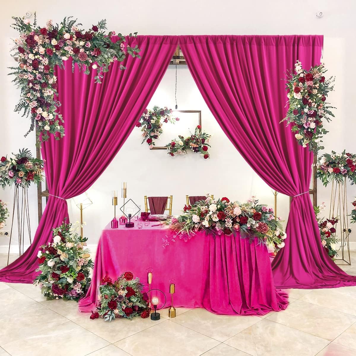 AK TRADING CO. 10 feet x 10 feet Polyester Backdrop Drapes Curtains Panels with Rod Pockets - Wedding Ceremony Party Home Window Decorations - Fuchsia