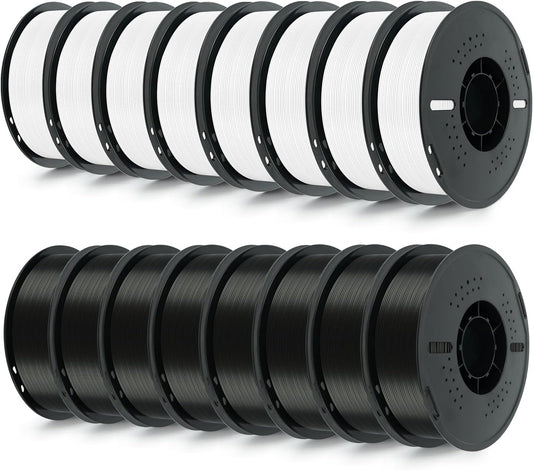 Kingroon 16KG PLA Filament 1.75mm 3D Printer Filament Pla Filament Dimensional Accuracy +/- 0.02mm, Fit Most FDM Printer, 1KG X 16 Spools (8 Black+8 White)