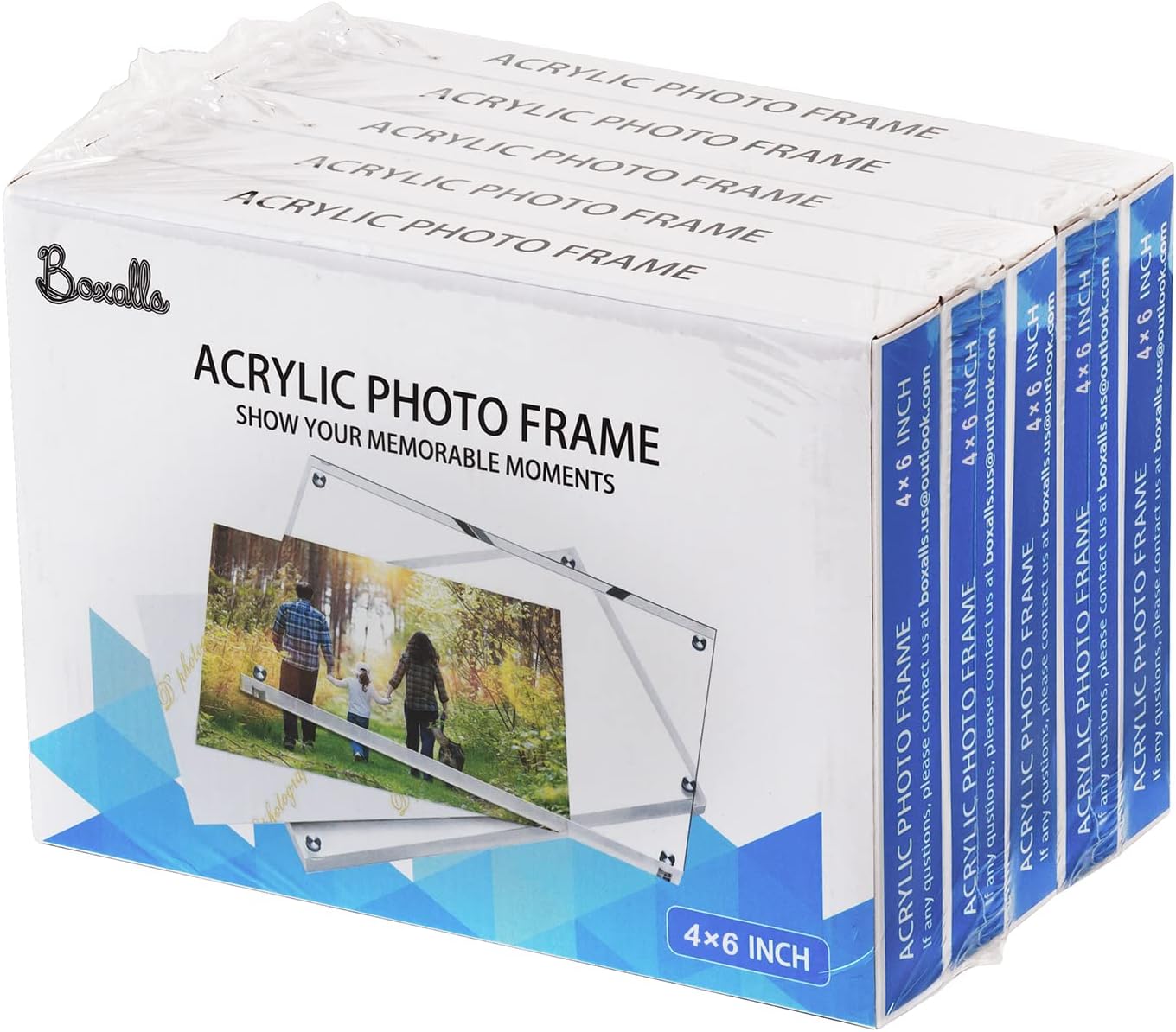 Boxalls 4x6 Inches Acrylic Picture Frames- 5 Pack, Desktop Frameless Photo Frames with Magnetic, Double Sided Transparent (5 Pack)
