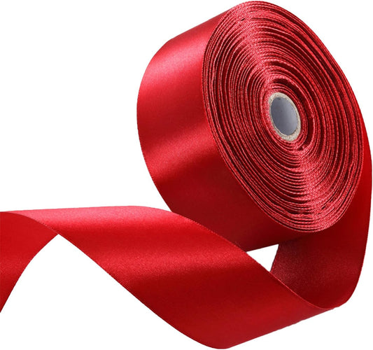 2" x 50 Yards Red Satin Ribbon Single Faced Fabric Ribbons for Gift Wrapping, Large Crafting Projects, Flower Bouquet, Wedding, Home Decor