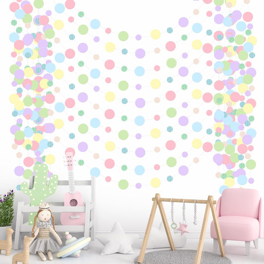Outus 10 Pieces Colorful Dots Paper Garland Round Glitter Garland Hanging Confetti Streamers Backdrop for Candy Birthday Classroom Halloween Trunk or Treat Car Decoration (Pastel)