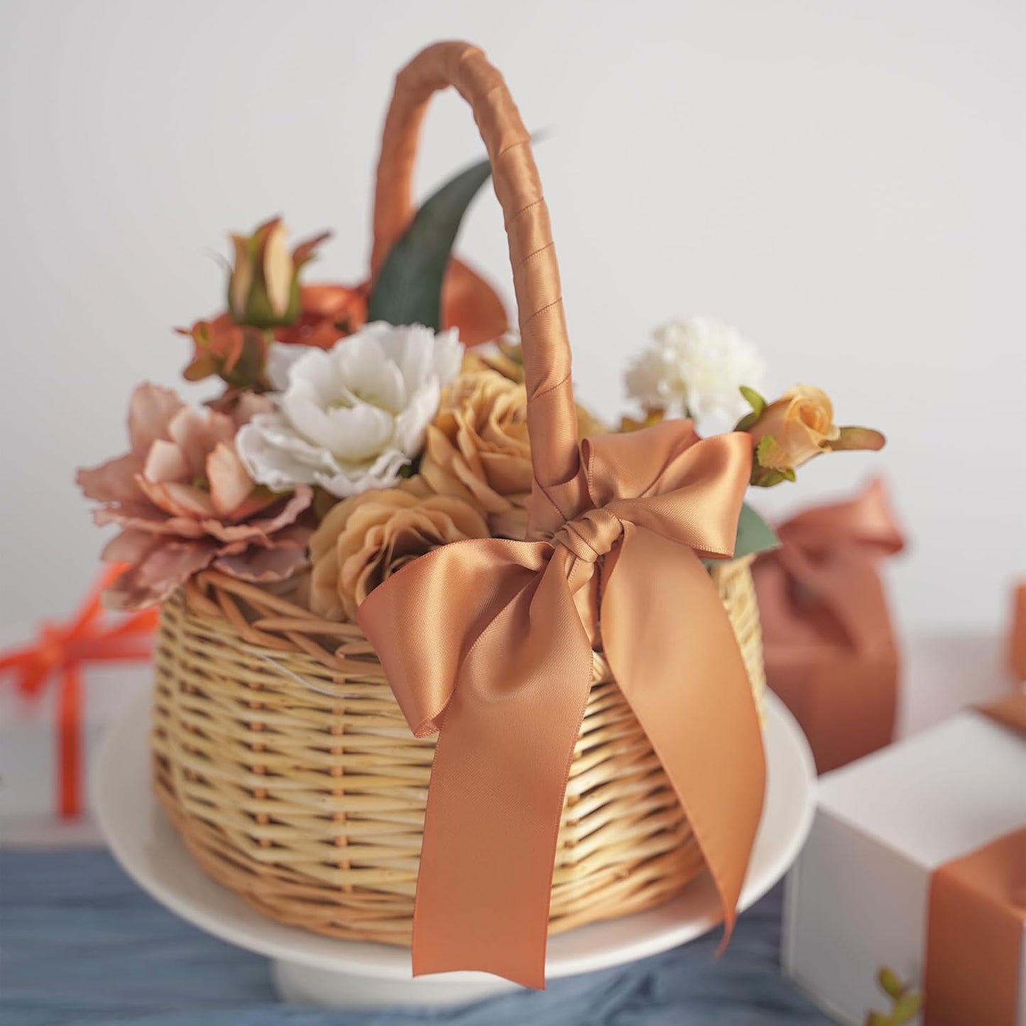 HUIHUANG Terracotta Ribbon 1-1/2 inch Double-Faced Satin Ribbon 50 Yards Terracotta Silk Satin Ribbon for Fall Wedding, Crafts, Gift Wrapping, Flower Bouquet, Invitations, Holiday Decor, Bows Making