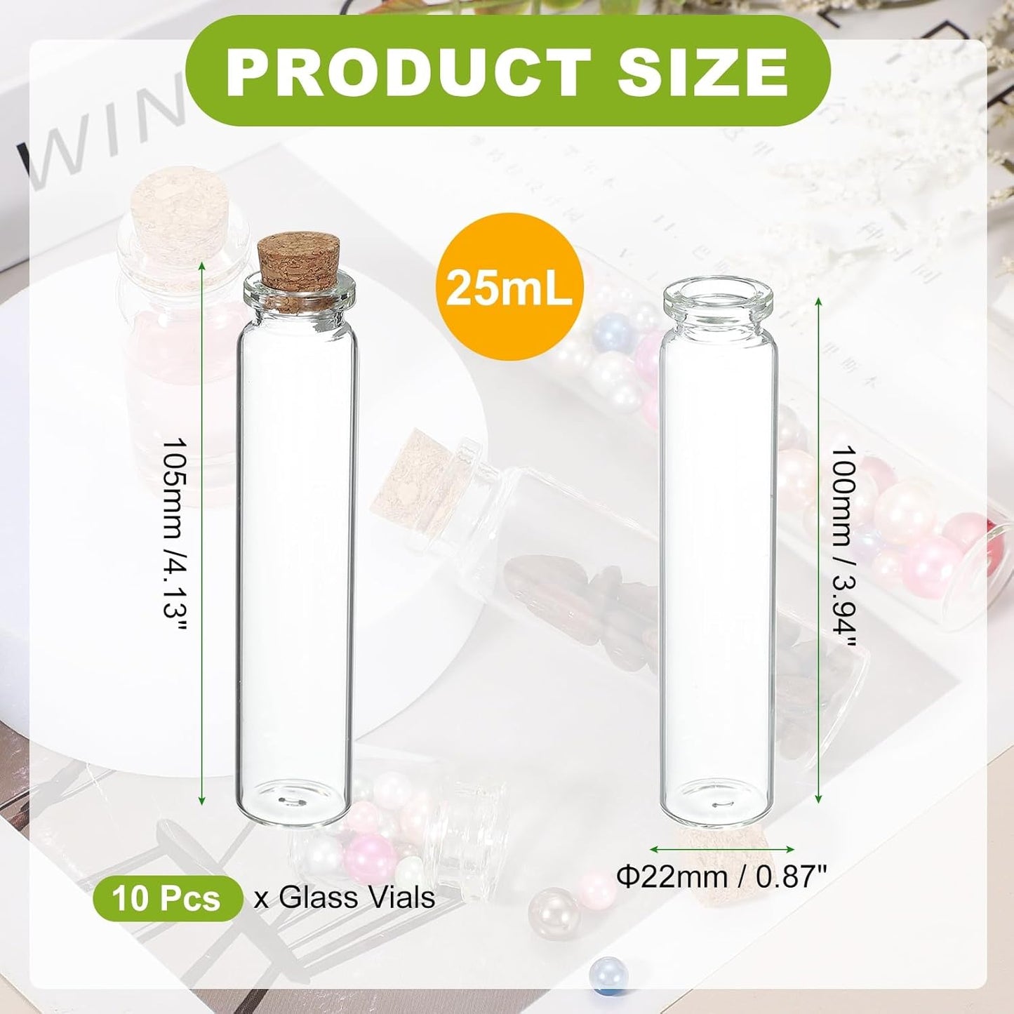 uxcell 10Pcs Mini Glass Bottles with Cork Stoppers, 25ml Small Clear Bottles Glass Empty Jars Vials for DIY Crafts Party Wedding Decor Favors