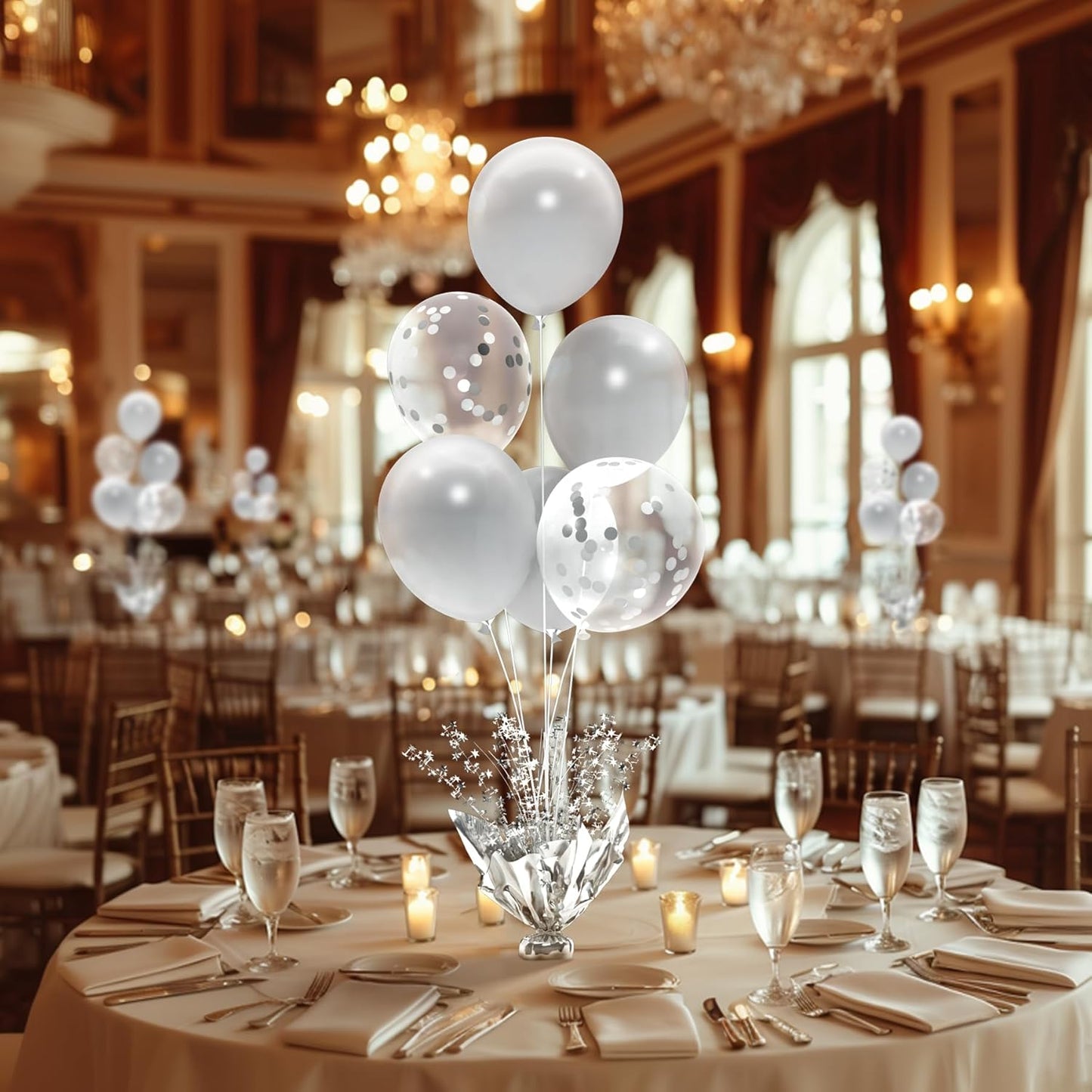 2 Set Silver Balloon Centerpieces for Tables with Balloon Stand Kit Perfect for Parties Birthday Baby Showers 50th Anniversary Party Decorations