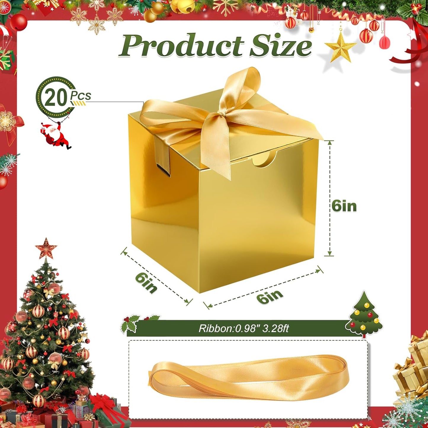 DOYIDE 20 Pack Small Gift Boxes, 6x6x6 Inch Gold Elegant Paper Boxes with Ribbons, Christmas Gift Box Crafting, Wedding Party Favor, Cupcake, Candy, Bridesmaids Proposal Box