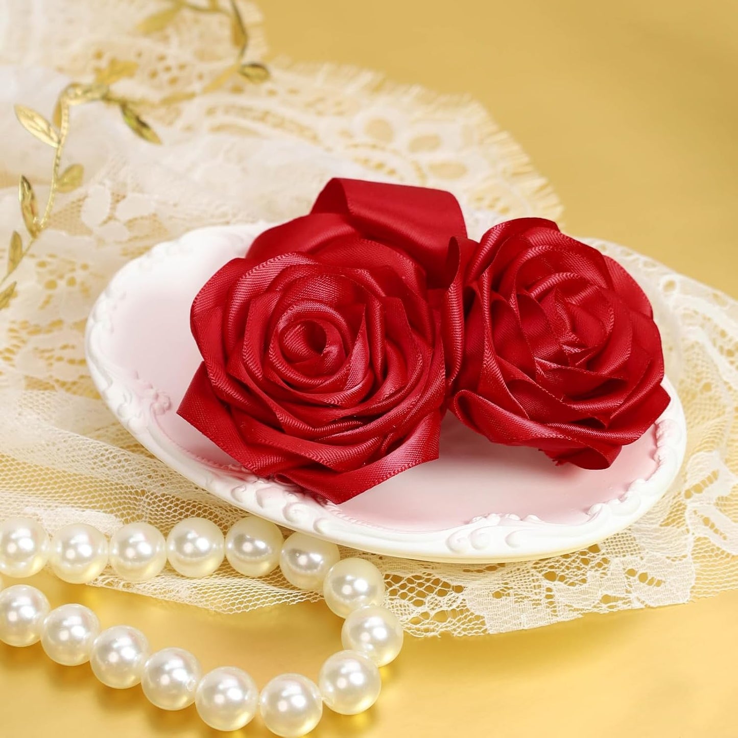 LaRibbons 1 1/2 Inch 25 Yard Double Faced Satin Ribbon,Red Satin Craft Fabric Ribbon for Gift Wrapping Floral Bouquets Wedding Party Decoration