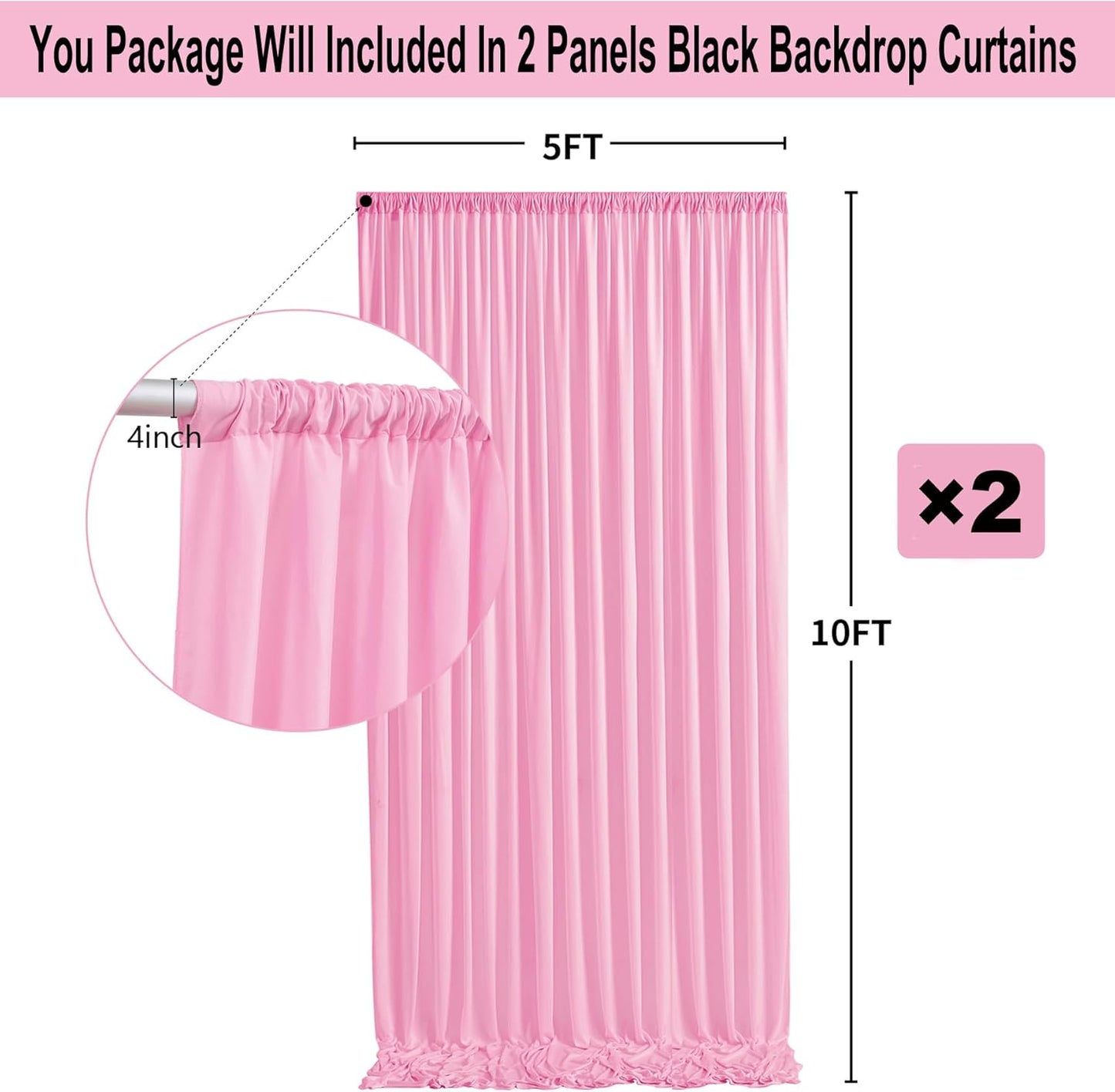 10ft x 10ft Thick Pink Backdrop Curtains for Parties, 2 Panels 5ft x 10ft Non See Through Pink Polyester Wedding Drapes Photo Backdrop for Birthday Party Graudation Photography Home Decor