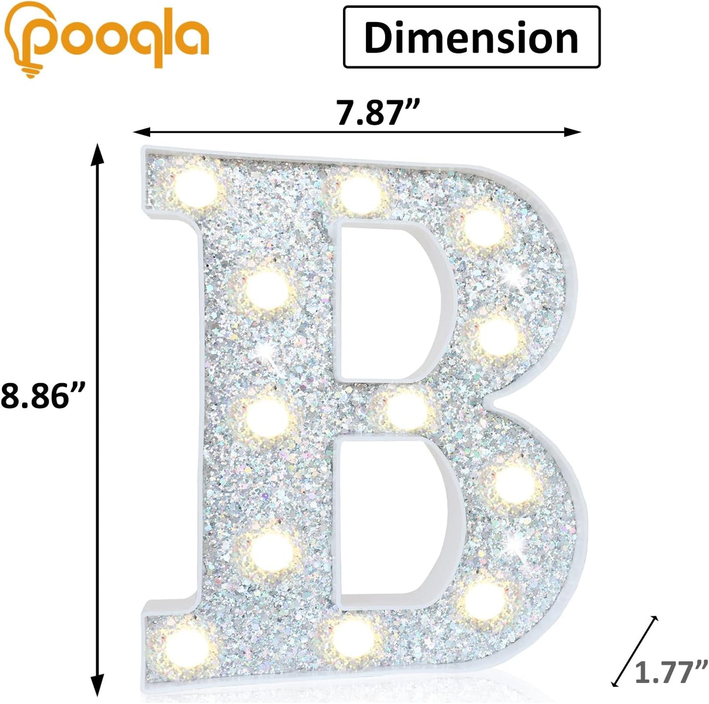 Pooqla Light Up Letters, LED Marquee Letters for Silver Birthday Decorations, Battery Powered Night Light Teenager Girl Room Decor, Gift for Girls Boys Wedding Bedroom Christmas Party Decor, Letter B
