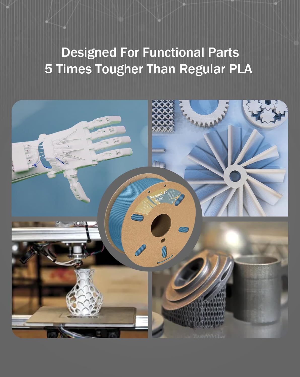 DURAMIC 3D PLA+ Filament 1.75mm 1Kg Denim Blue, PLA Plus Filament 1Kg Spool(2.2lbs) Tougher and Stronger, Dimensional Accuracy Probability +/- 0.02mm