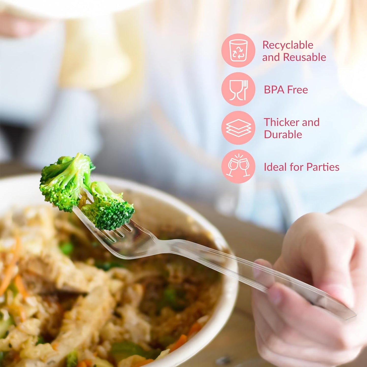 Prestee Clear Plastic Forks 100 Count - Heavy Duty Disposable Forks, Crystal Clear Silverware, Durable Plastic Utensils for Parties, Events, and Catering - Bulk Flatware Set for Any Occasion