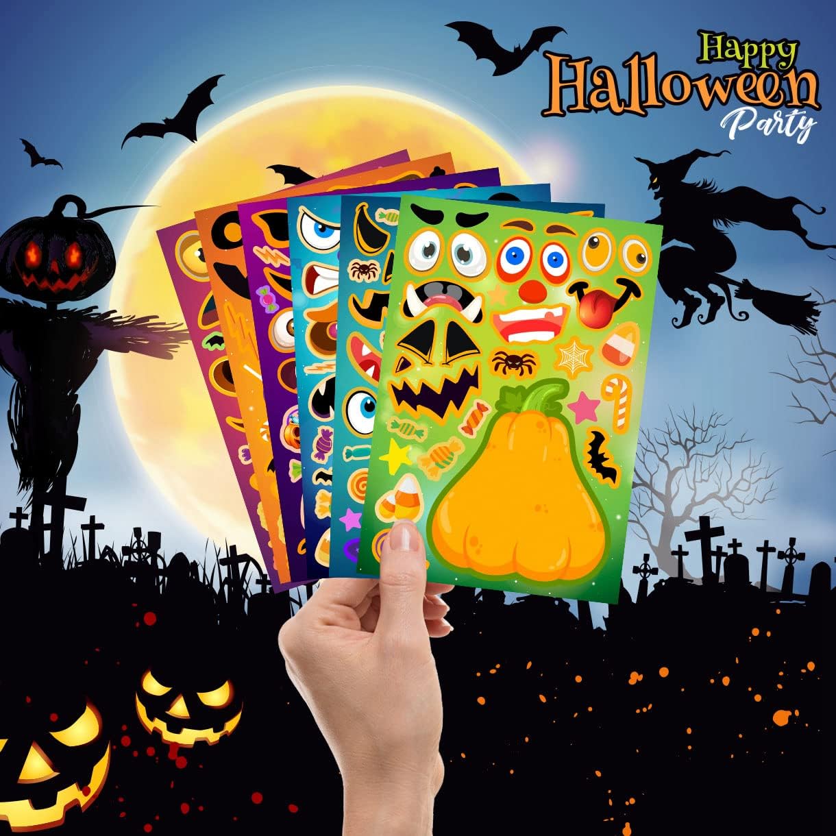 36 Sheets Halloween Stickers for Kids, Make A Pumpkin Face Stickers, Halloween Pumpkin Decorating for Kids Toddlers Party Favors Treats Party Games Goody Bag Filler
