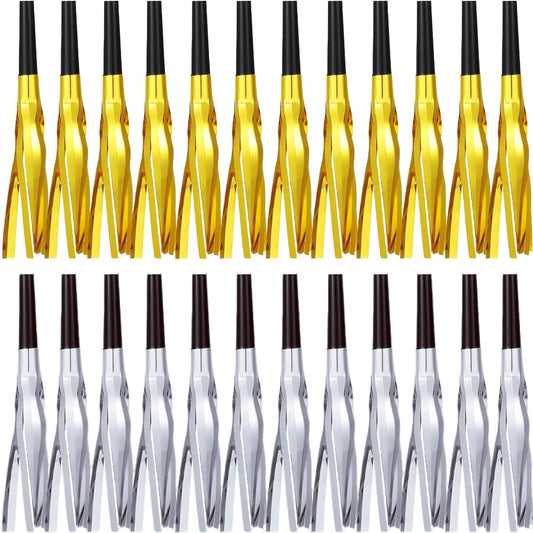 Metallic Fringed Noise Makers, 24 Pcs, Gold, Silver, for Noise Makers Party Favors, Baby Shower, Kids Birthday, New Year Party