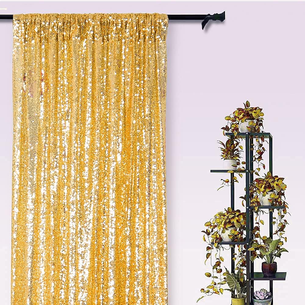 Gold Sequin Backdrop Curtains 1 Panel 8FTx8FT Glitter Gold Photo Backdrop Drapes Party Wedding Baby Shower Curtain Sparkle Photography Background