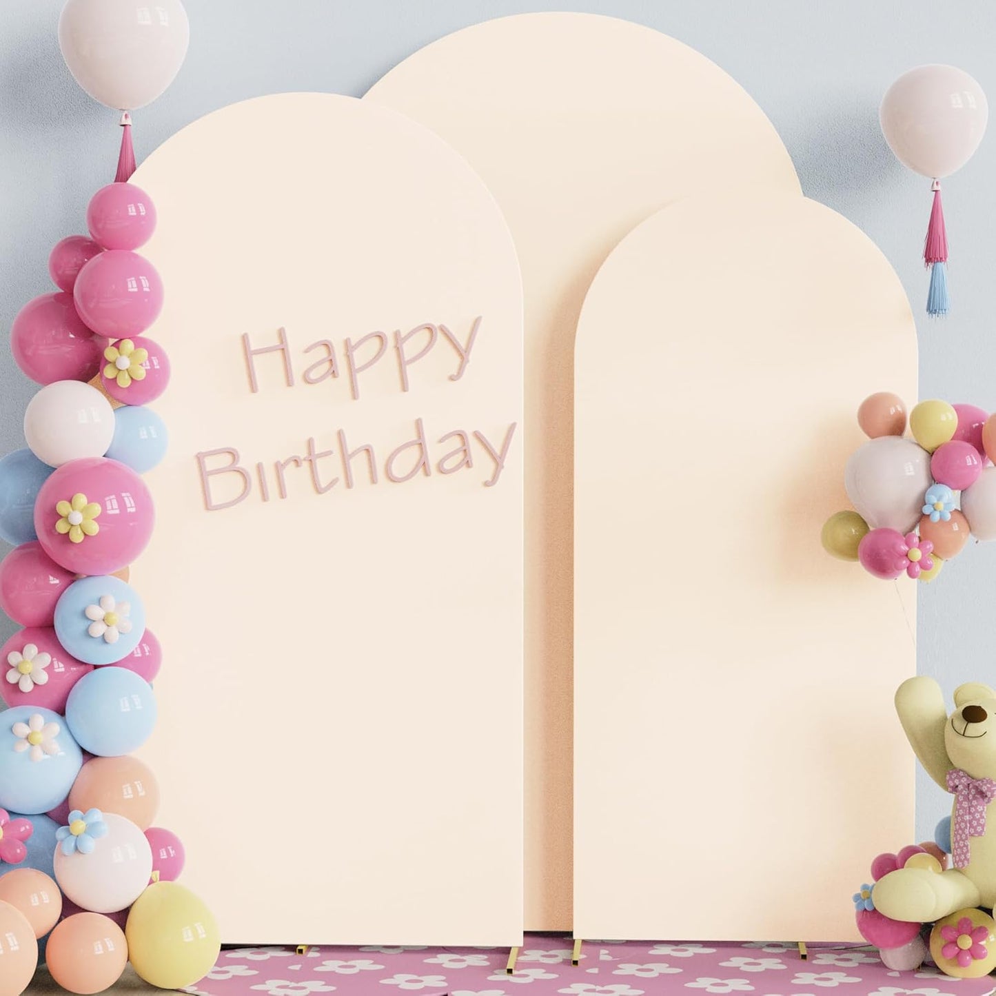 Fomcet Wedding Arch Cover 7.2FT, 6.6FT, 6FT Beige Spandex Fitted Fabric Arch Backdrop Cover Set of 3 Round Top Chiara Backdrop Stand Covers for Wedding Ceremony Birthday Party Baby Shower Decor