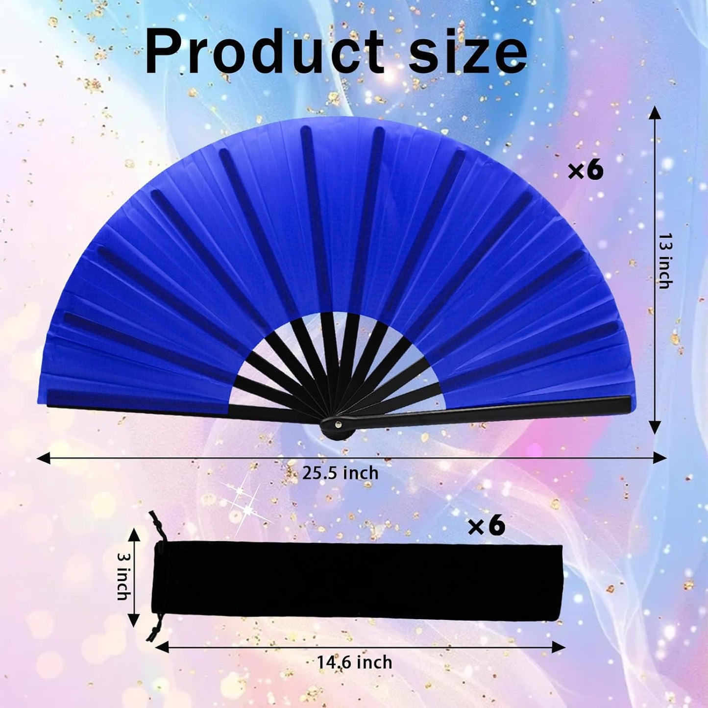 13inch Large Rave Fan Popping Clacking Fans for Line Dancing,Hand Fans for Women Foldable,Boots on The Ground Fan,Portable for Outdoor,Wedding,Party,Decoration (6pcs Blue)