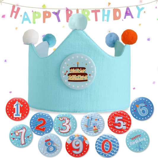 Reusable Birthday Crown with Numbers,Kids Birthday Hat Fabric Crown Pertain Kids Boy Toddler Girl Baby Bday Hats