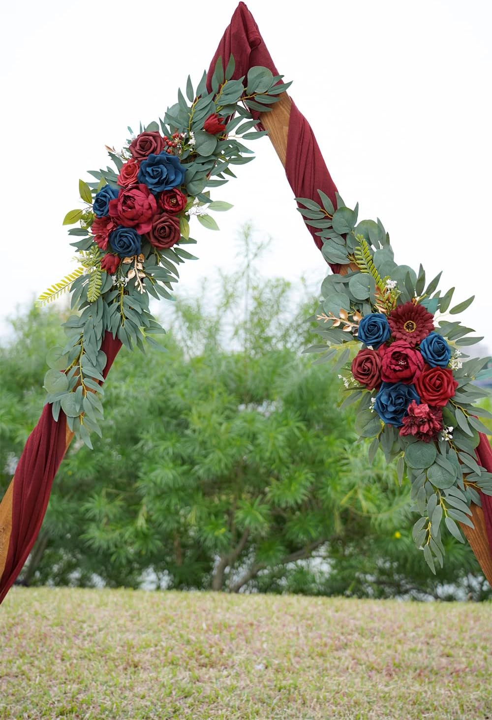 ponatia Wedding Arch Flowers (Pack of 2), Burgundy and Navy Flowers Wedding Decorations for Wedding Welcome Signs, Wedding Arches for Ceremony Reception