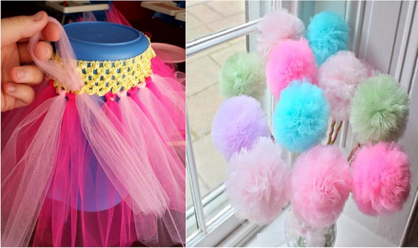 Canlierr 24 Pcs Rainbow Headbands 6 Tulle Mesh Fabric Rolls 100 Felt Flowers Embellishments for DIY Crafts 6 Colorful Satin Roll Ribbons for DIY Headbands Halloween Party Decoration