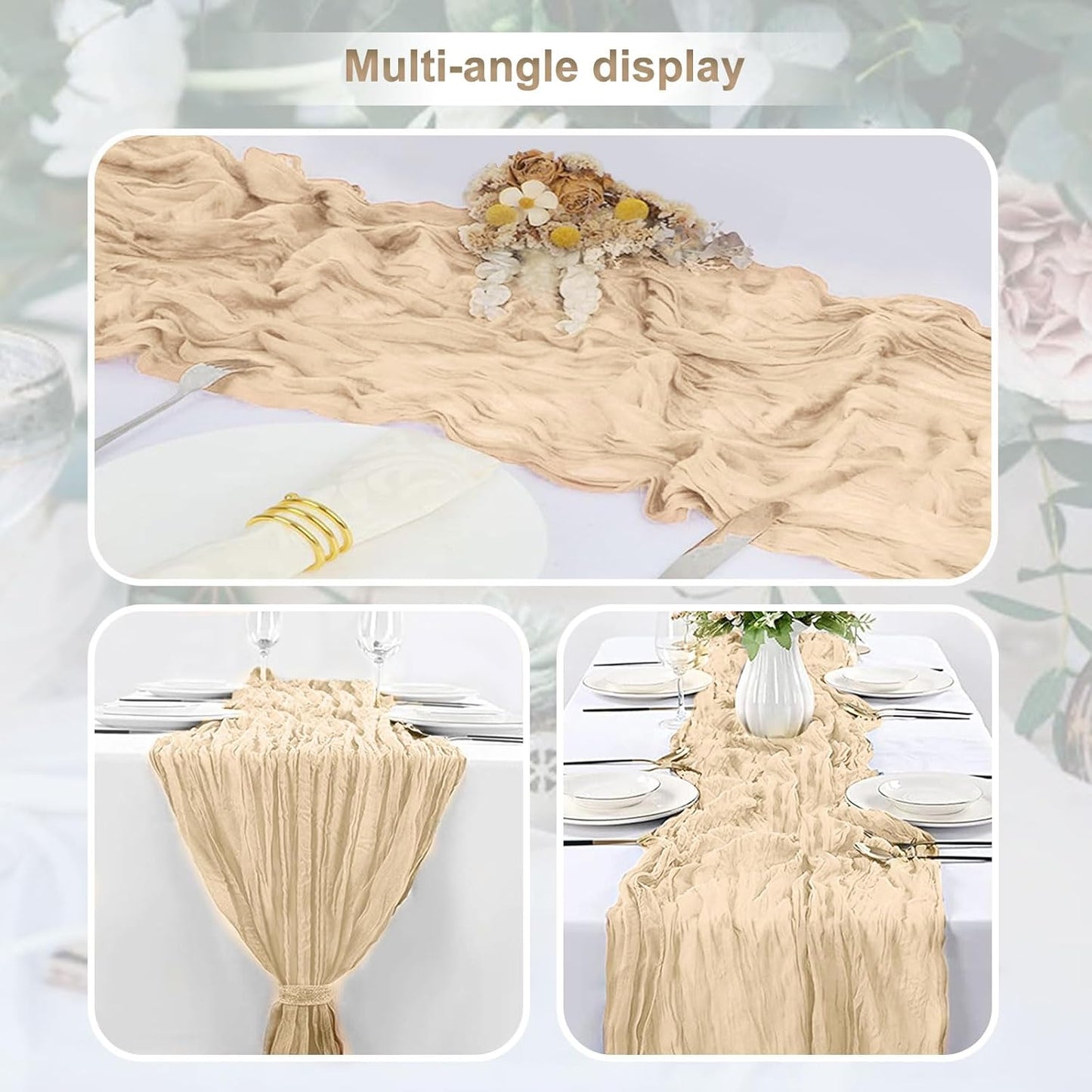 6 Pack Nude Cheesecloth Table Runner 35x120 Inch 10Ft Rustic Gauze Cheese Cloth Table Runner Sheer Cheesecloth Table Runners for Wedding Party Bridal Shower Decoration