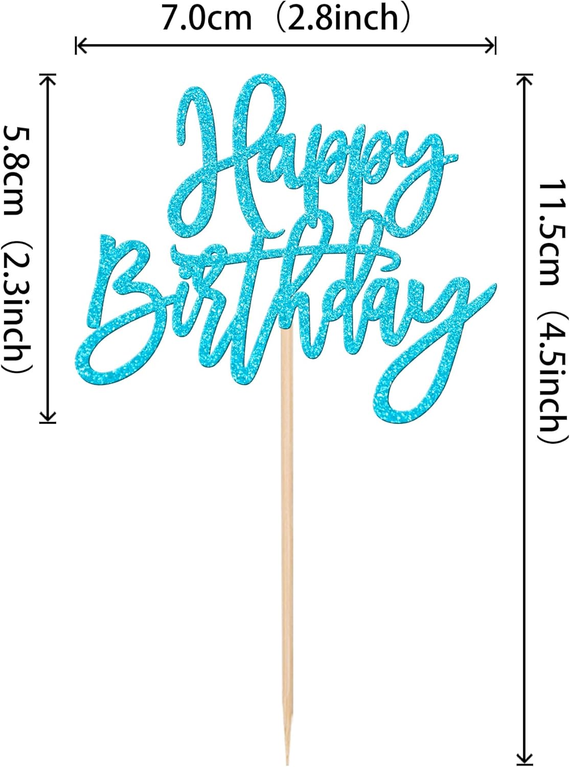 24 PCS Happy Birthday Cupcake Toppers Glitter Picks for Celebrating Anniversary Theme Party Cake Decorations Supplies - Lake Blue